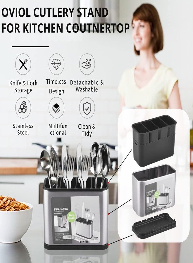 OVIOL Stainless Steel Spoon Stand for Kitchen Steel Cutlery Stand Spoon Organizer for Kitchen Cutlery Holder for KitchenCountertop Forks Spatula Knives Spoon Holder Rustproof Durable. - Image 4